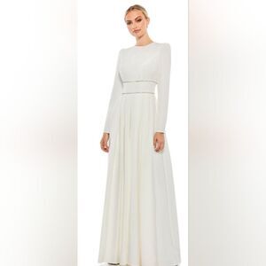 MAC DUGGAL 55705 EMPIRE WAIST LONG SLEEVE PLEATED A-LINE Gown  NWOT sz 6 White